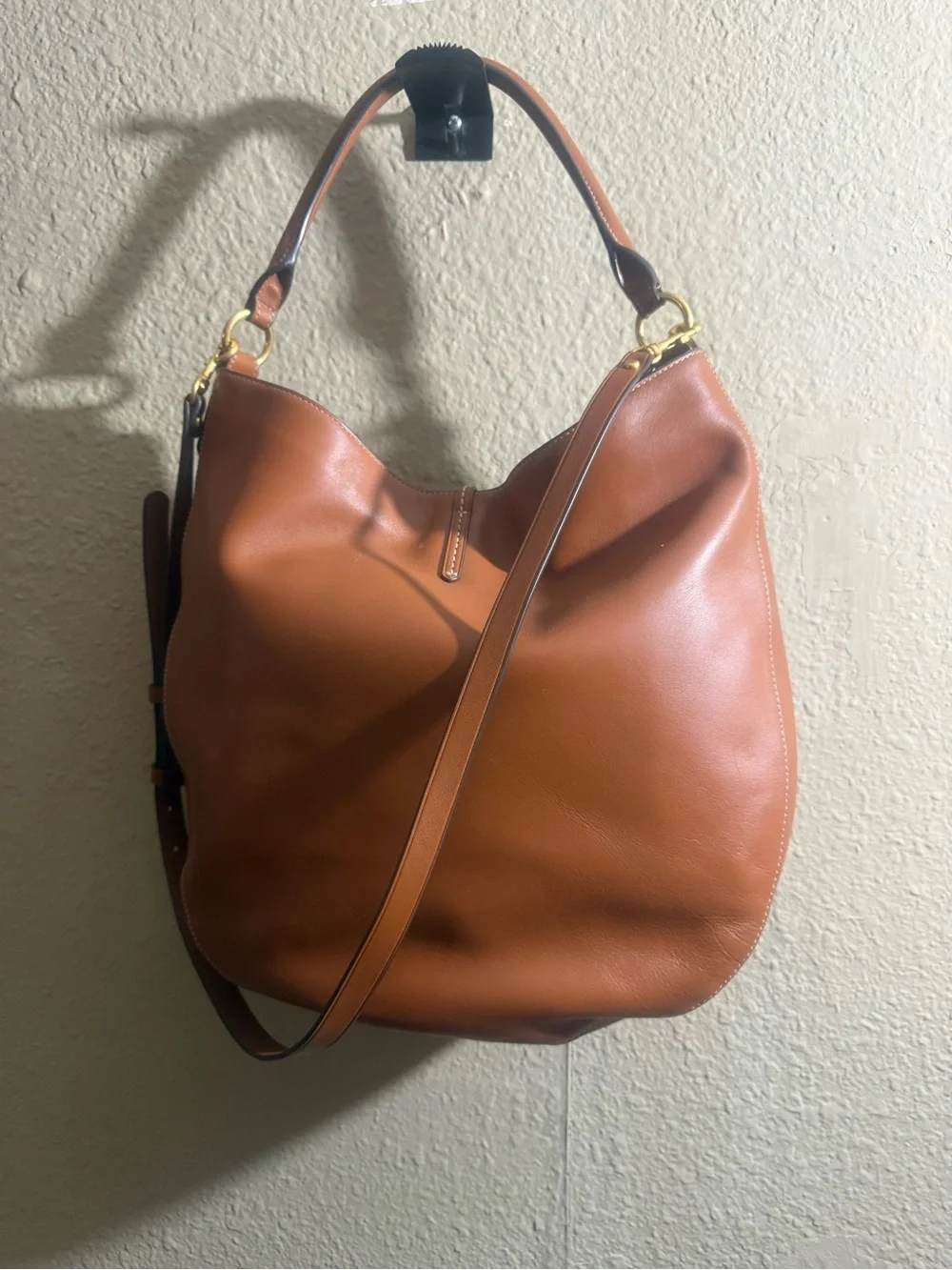 Tory Burch Cognac Leather Hobo with Gold Logo Medallion